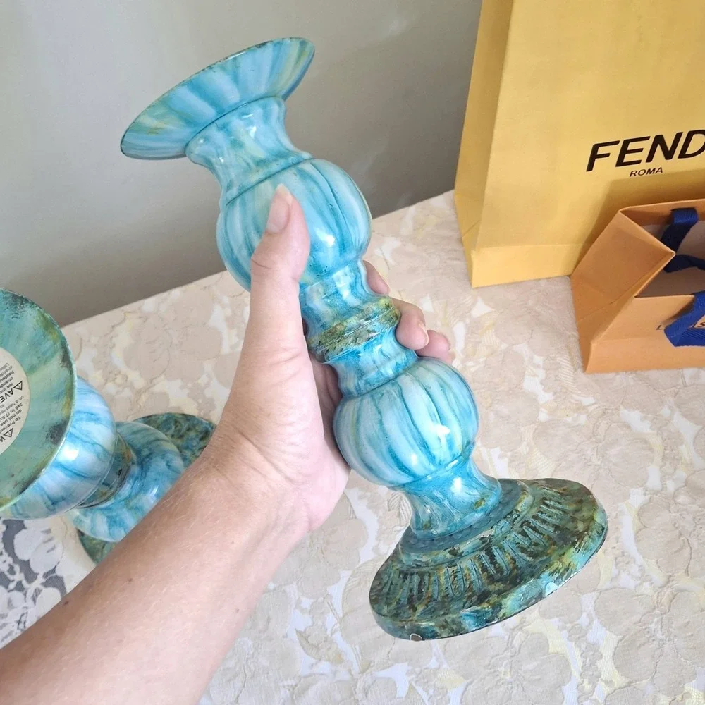 Pier 1 Vtg Discontinued Turquoise Metal Candle Holder Pier One Imports Set Of 2